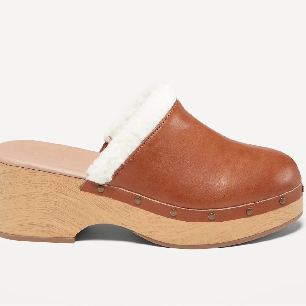 - Women's Faux-Leather Sherpa-Lined Clogs